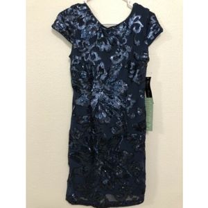 Blu Sage Women's Navy Blue Floral Sequin Dress